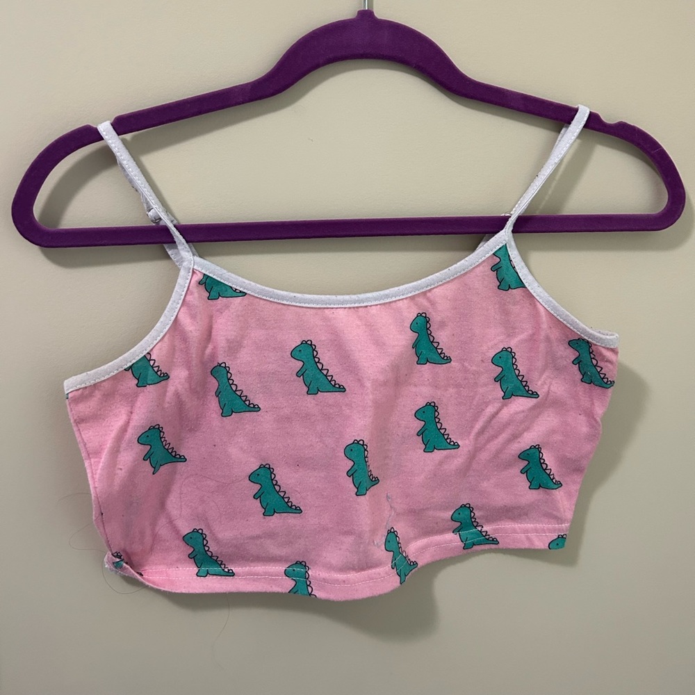 Pink and Green Dinosaur Cropped Tank Cami